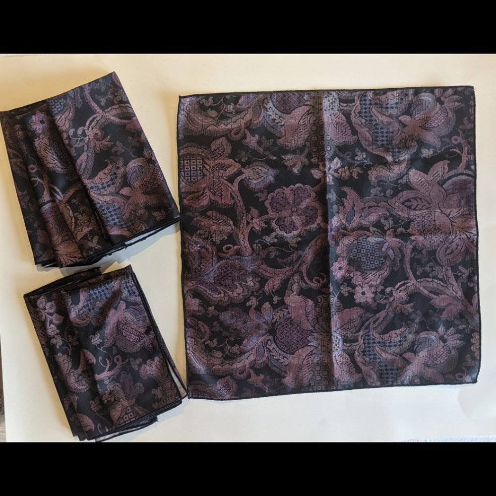 Fabric Napkins 8 count Black/Purple Floral Pattern Table Setting